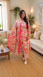 COTTON FLORAL PRINT KURTA SET WITH DUPTA