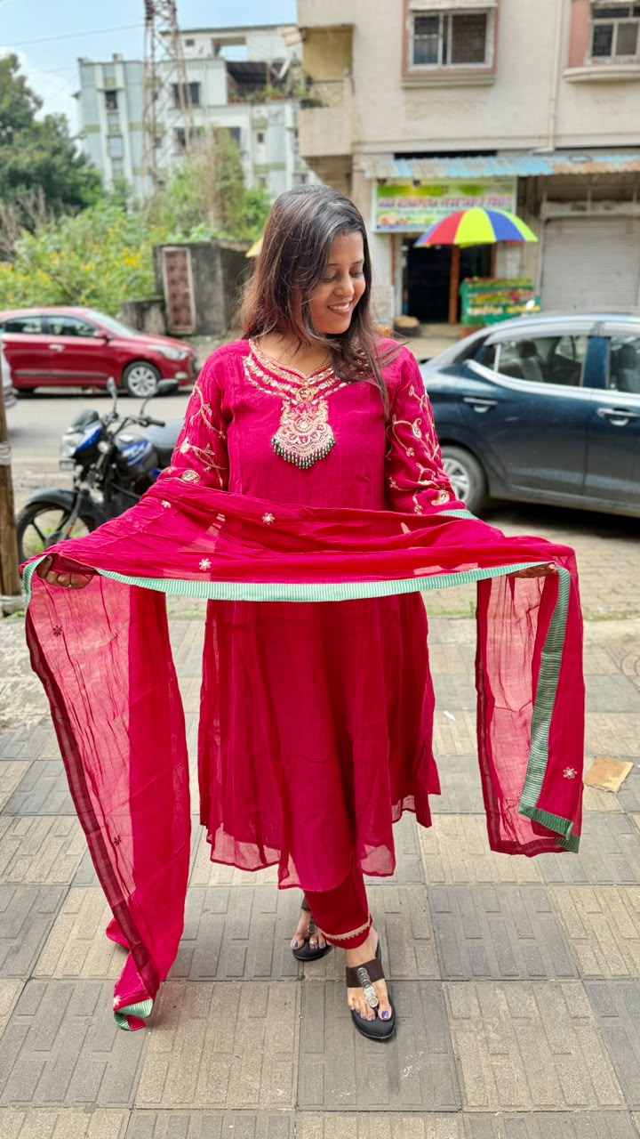 MUL CHANDERI PREMIUM SUIT PUSHPA
