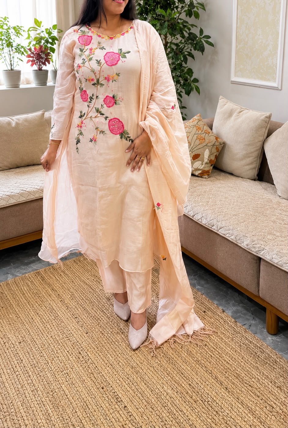 BEAUTIFUL MAL CHANDERI HAND WORK SUIT : PC11